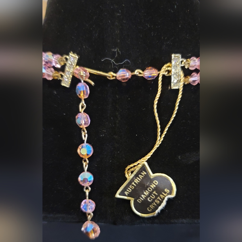 Vintage 1950's Austrian Aurora Borealis Crystal Necklace and Earrings - Picture 3 of 7